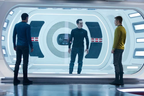 Heart of Darkness: Spock (Zachary Quinto) and Kirk (Chris Pine) interrogate John Harrison (Benedict Cumberbatch)